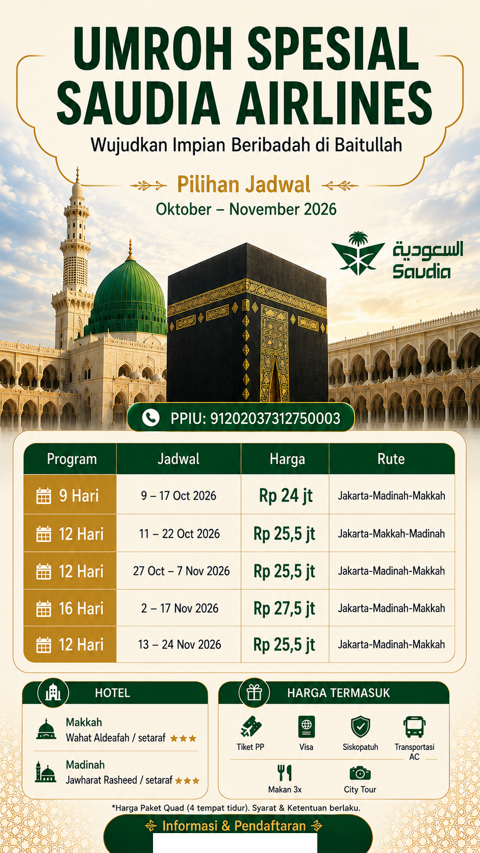 Pilihan Jadwal Umroh Oktober-November 2026
