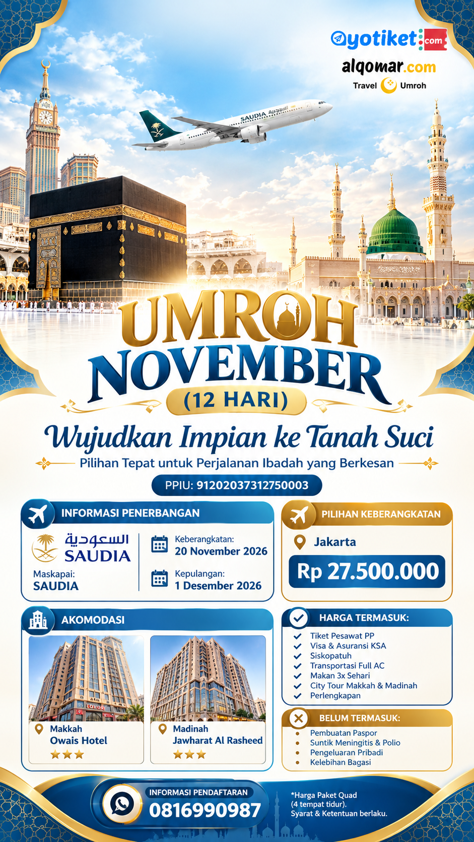 Umroh 20 November 2026 (12 Hari)